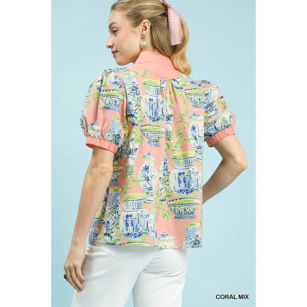 Umgee Abstract Print V-Neck Top - Picture 3 of 5